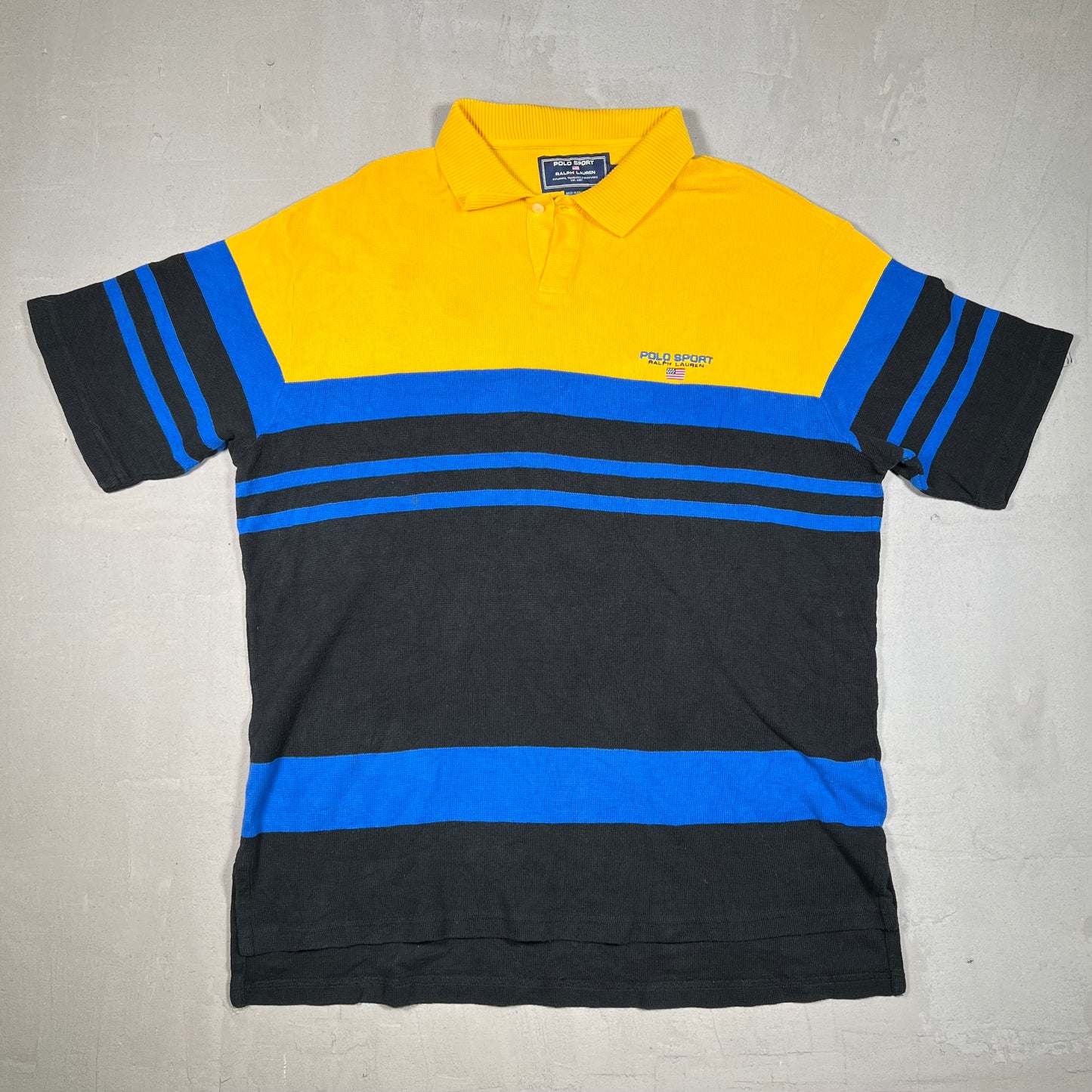Y2K Polo Sport Ralph Lauren Yellow/Blue Polo Tee Size XL USED v19091