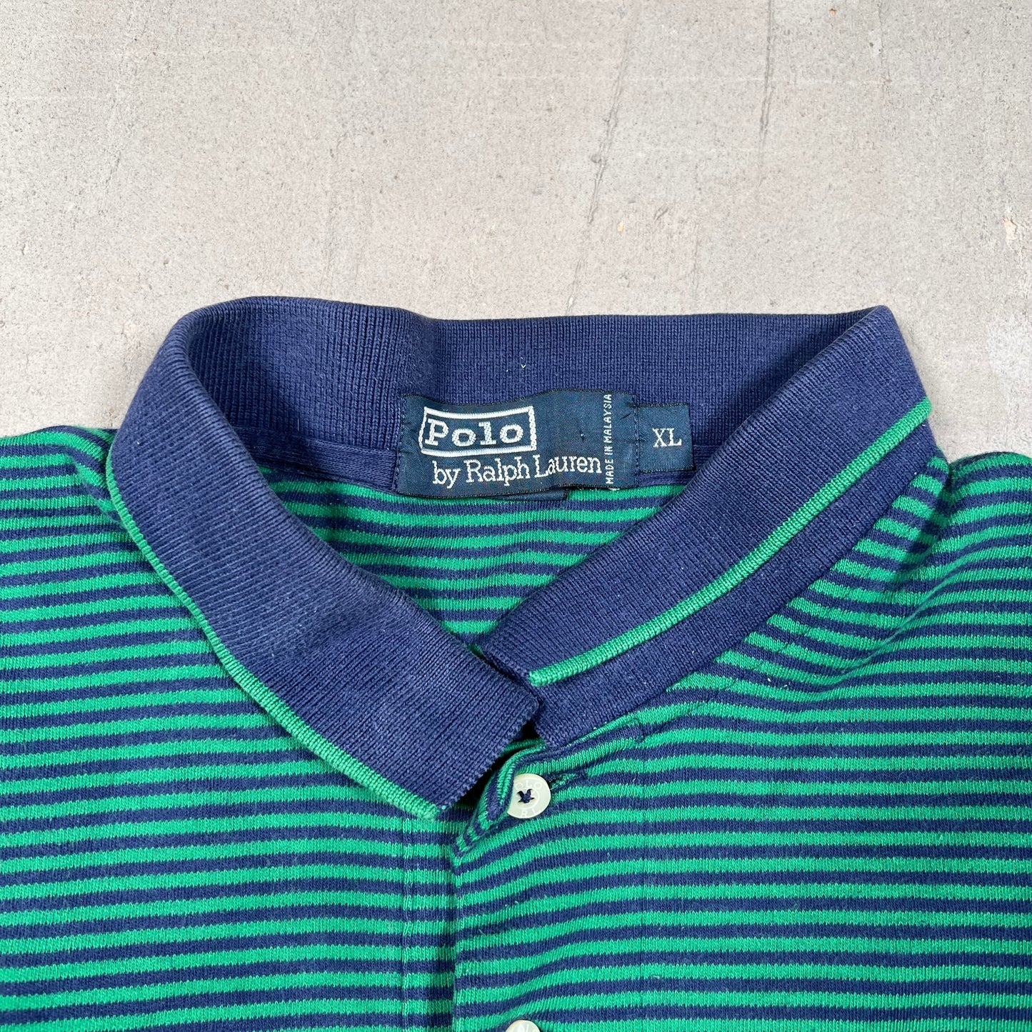 Y2K Polo Ralph Lauren Green/Blue Striped Polo Size XL USED v19022