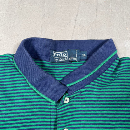 Y2K Polo Ralph Lauren Green/Blue Striped Polo Size XL USED v19022