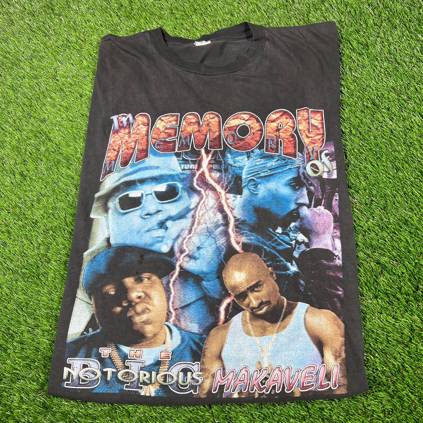 1990s Biggie Smalls Tupac Stop The Violence Rap Style Black Tee Size XL USED v16952