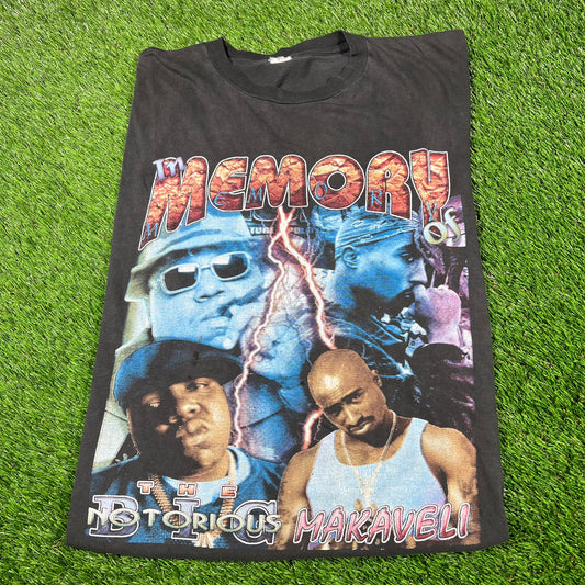 1990s Biggie Smalls Tupac Stop The Violence Rap Style Black Tee Size XL USED v16952