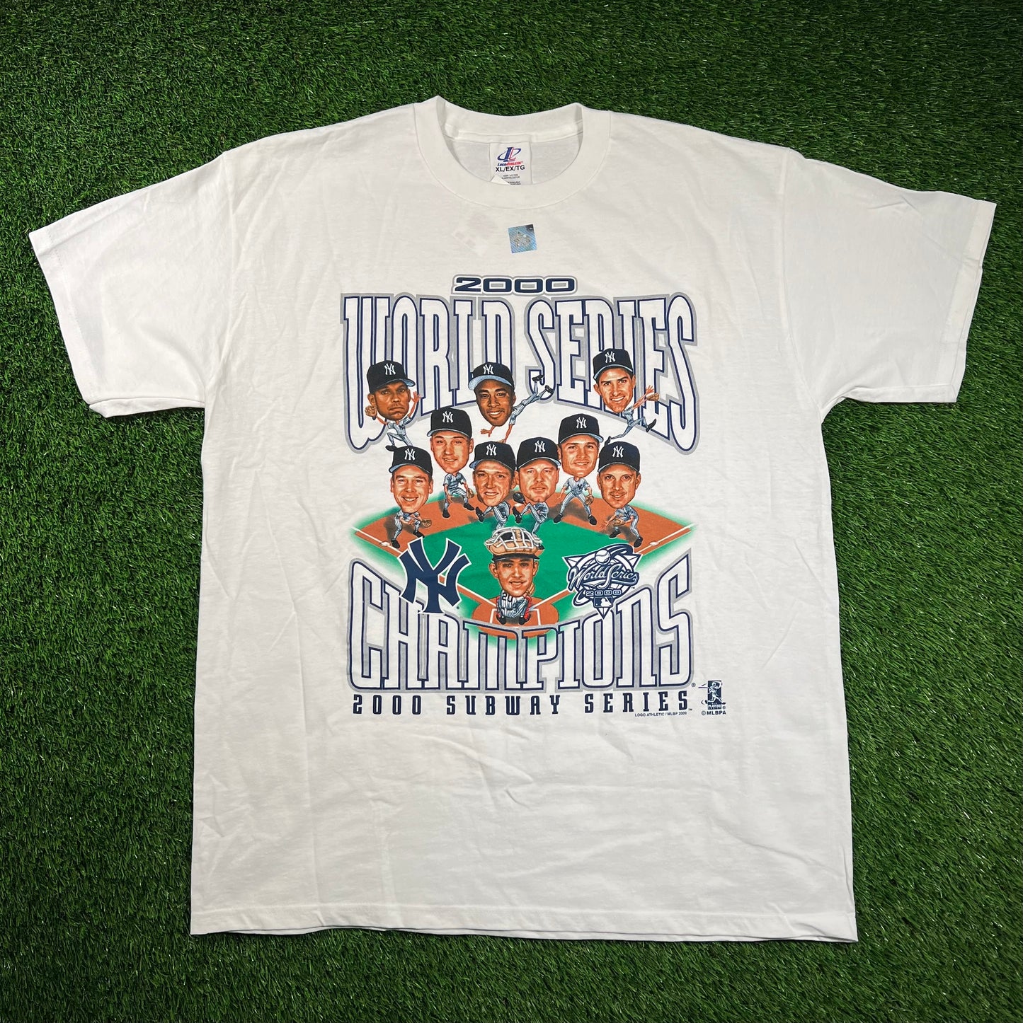 2000 Yankees Subway World Series Caricature Base White Tee Size XL NEW v18530