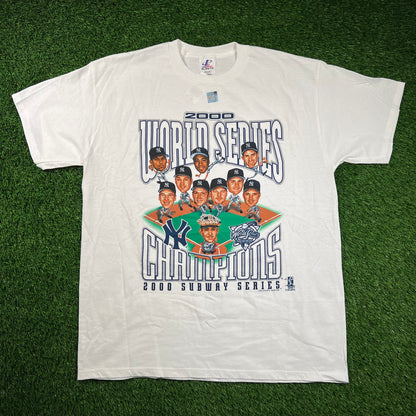 2000 Yankees Subway World Series Caricature Base White Tee Size XL NEW v18530