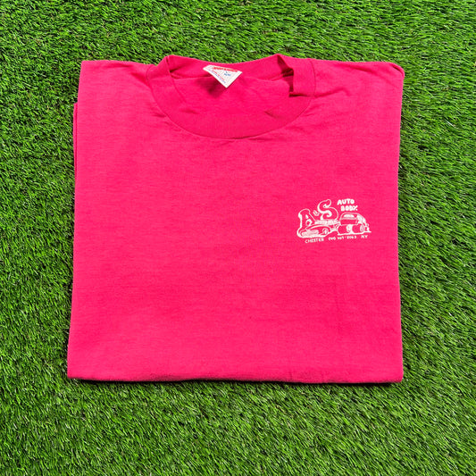 1990s A&S Auto Body Chester NY Pink Car Tee Size Large USED v18321