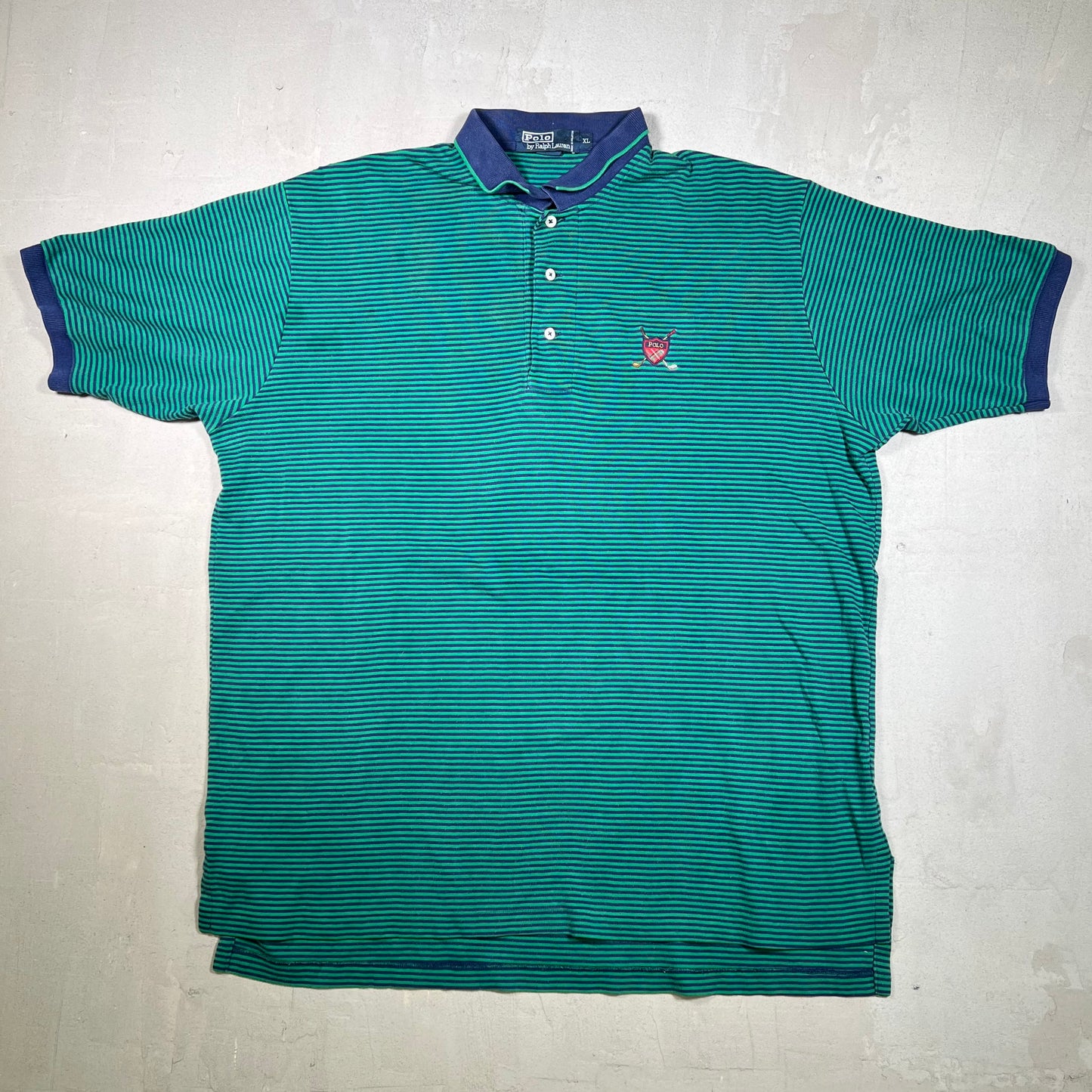 Y2K Polo Ralph Lauren Green/Blue Striped Polo Size XL USED v19022