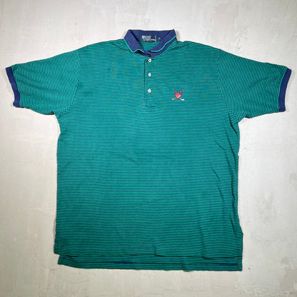 Y2K Polo Ralph Lauren Green/Blue Striped Polo Size XL USED v19022