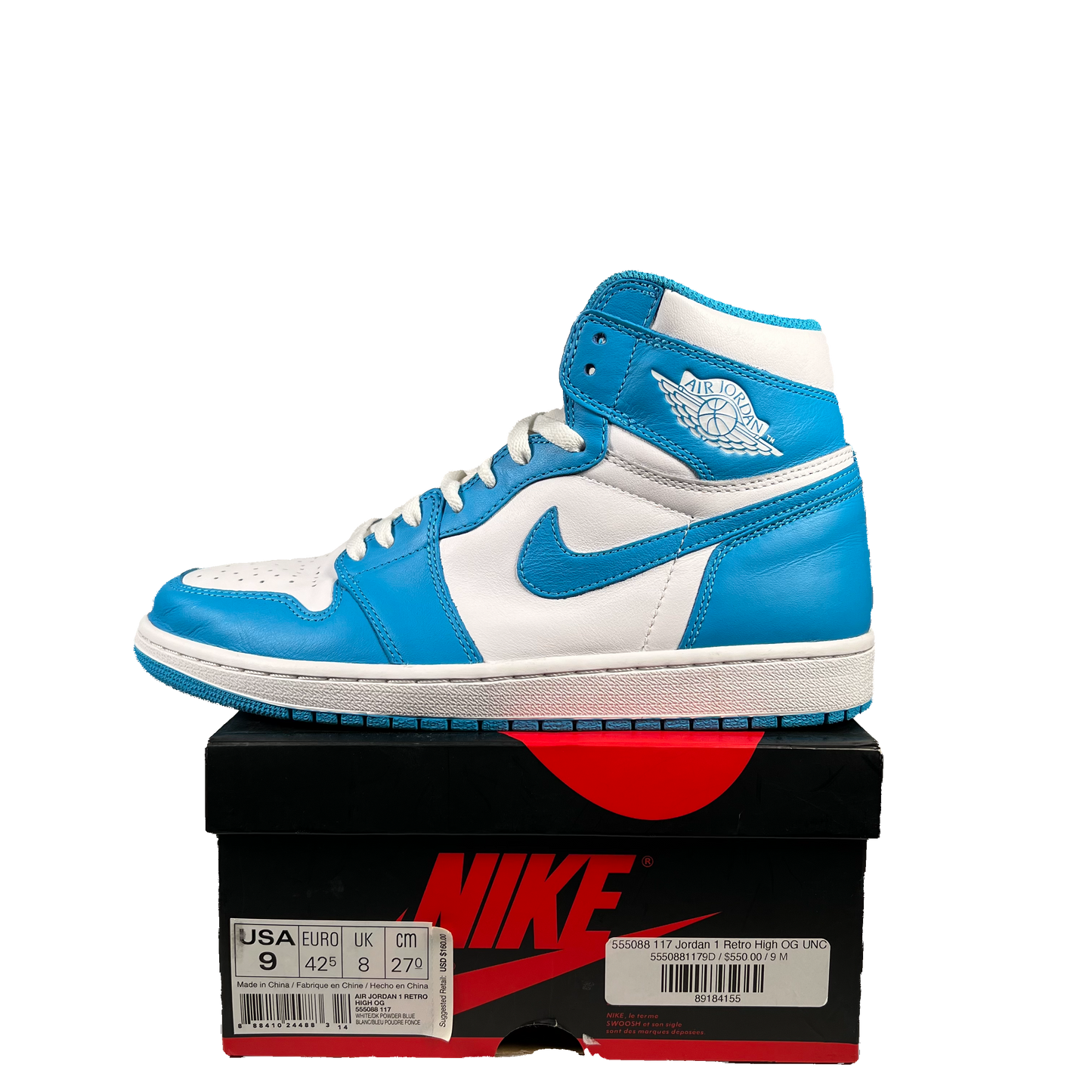 Jordan 1 High UNC (2015) Size 9 USED s19663