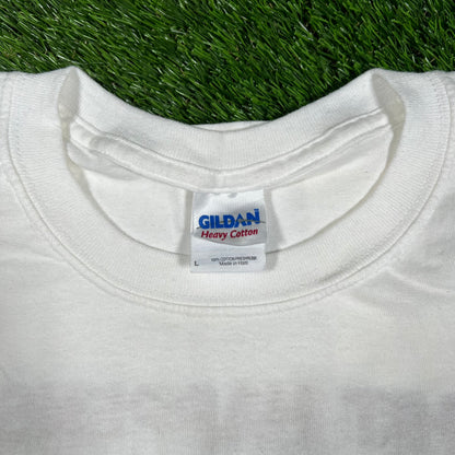 2009 Throop Flop Cow Pooping White Tee Size Large USED v17438