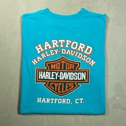 1990s Harley Davidson Blue Henley Tee Size XL USED v19434
