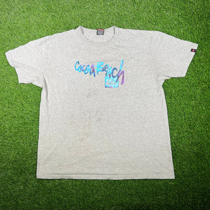 Y2K Quiksilver Cocoa Beach Grey Tee Size XL USED V17463