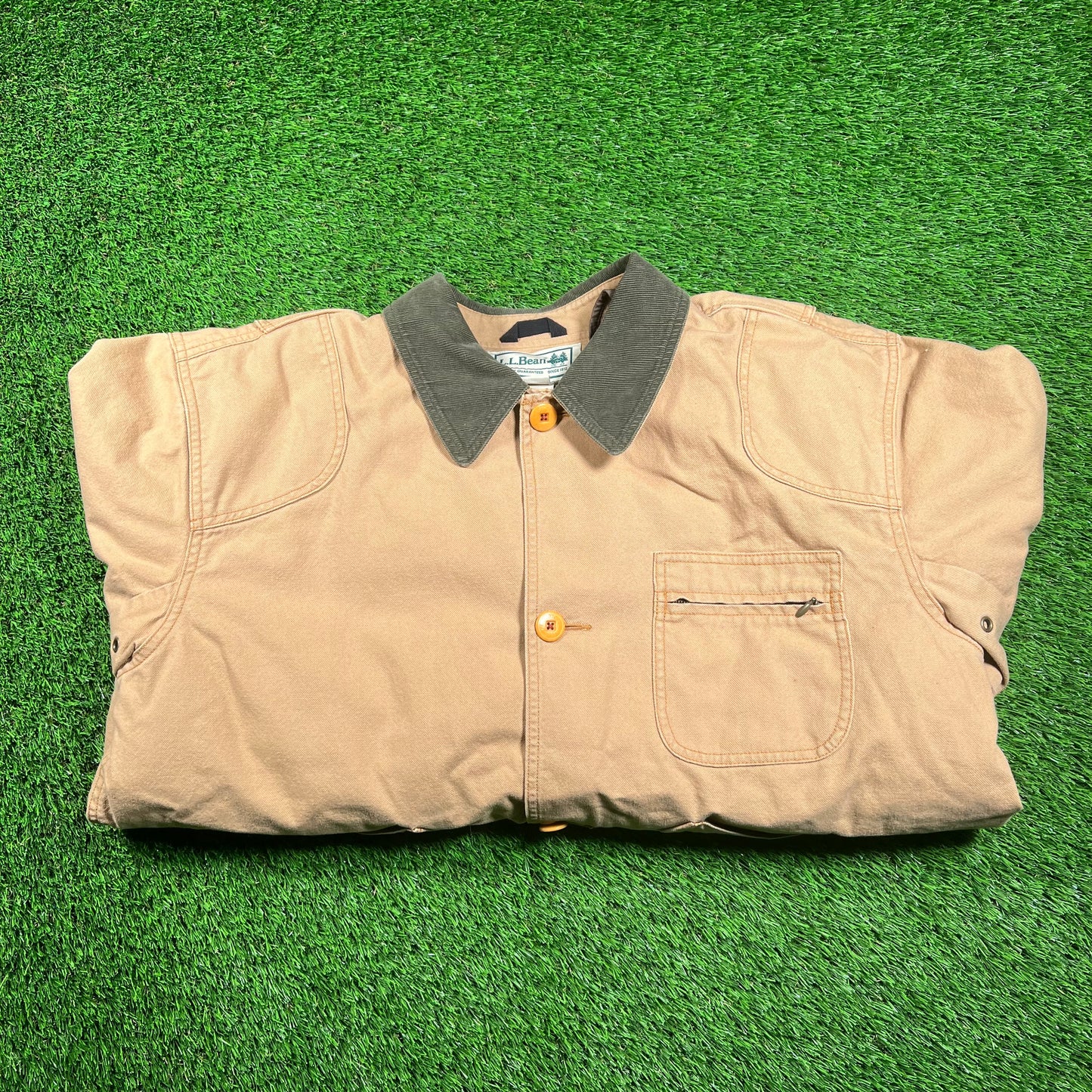 1990s LL Bean Flannel Lined Duck Hunting Tan Canvas Jacket Size XL USED v18257