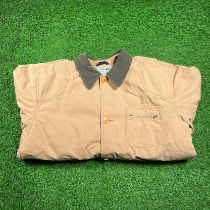 1990s LL Bean Flannel Lined Duck Hunting Tan Canvas Jacket Size XL USED v18257