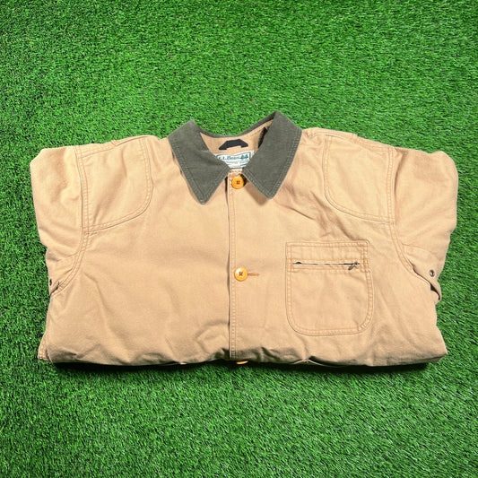 1990s LL Bean Flannel Lined Duck Hunting Tan Canvas Jacket Size XL USED v18257