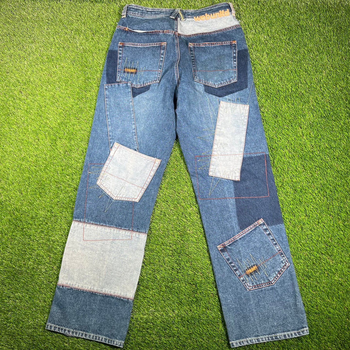 Web Unltd Patchwork Jeans Size 34x34 USED x14841