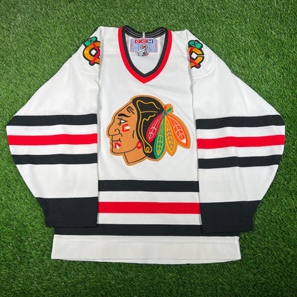 1990s Chicago Blackhawks White Hockey Jersey Size Small USED v17881