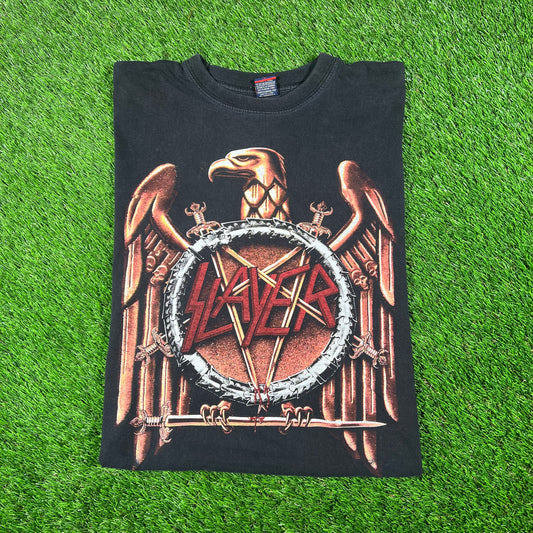 Y2K Slayer Black Big Emblem Band Tee Size Large USED v17879
