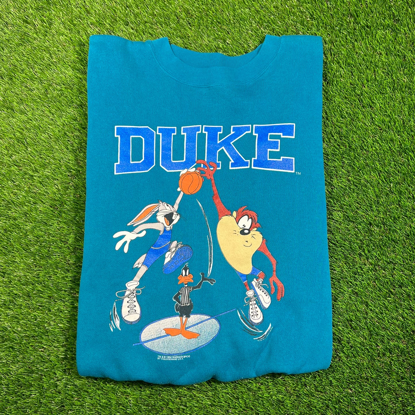 1990s Looney Tunes Duke Teal Crewneck SIze XXL USED v18787