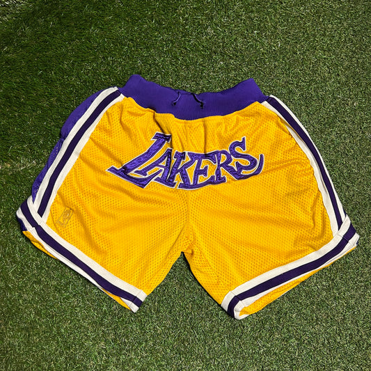 LA Lakers Just Don Yellow/Purple Shorts Size Medium USED v16512