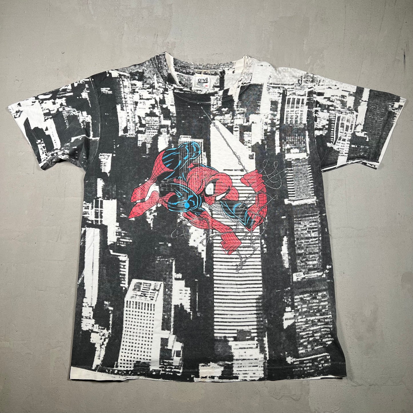 1991 Spider Man Marvel Comics Full Print Skyline Tee Size XL USED v16415