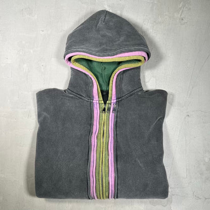 GV Gallery Raspberry Hills 3 Zip Spliced Washed Black Hoodie Size Large USED x18618