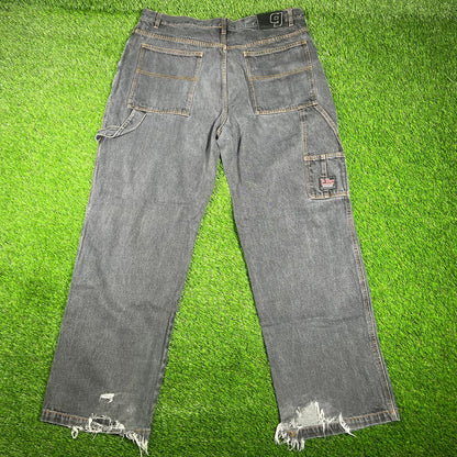 Y2K GodBody Washed Black Denim Jeans Size 40 USED v17024