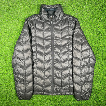 Marmot Light Weight Puffy Black Jacket Size Medium USED v17385