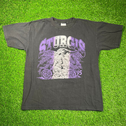 1995 Stugis Black Motorcyce Rally Tee Size Large USED v18612