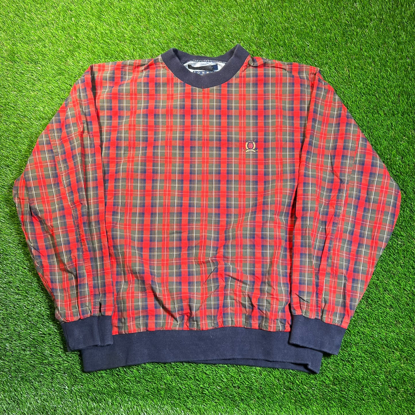 1990s Tommy Hilfiger Golf Red Plaid Crewneck Size Large USED v18881