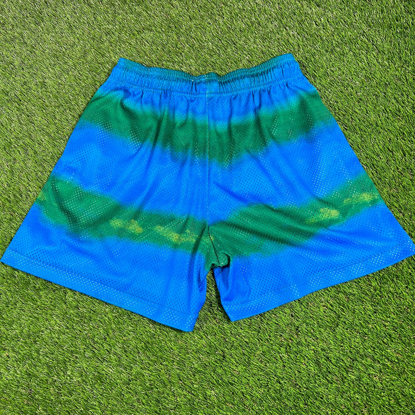 Eric Emanuel Blue/Green Tie Dye Green Logo Shorts Size Large USED x14687