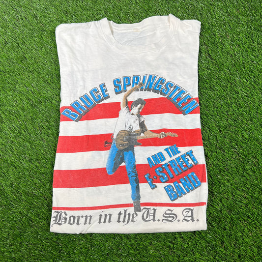 1985 Bruce Springsteen and The E Street Band White Tour Tee Size Medium USED v16596
