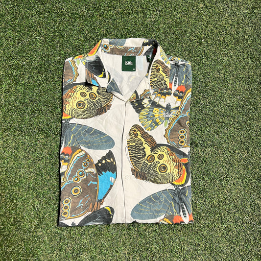 Kith Butterflies Camp Collar White Shirt Size XL USED x13611