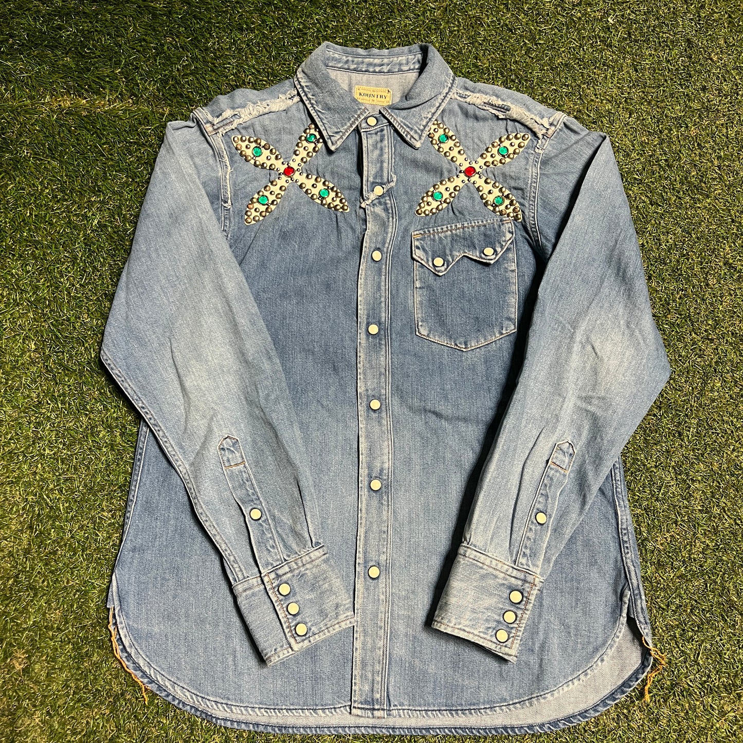 Kapital Studded Xs Blue Denim Shirt Size 2 (Medium) USED x14153