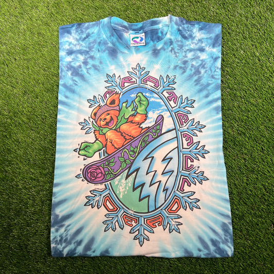1994 Grateful Dead Snowboarding Winter Tie Dye Blue Tee Size XL USED v18039