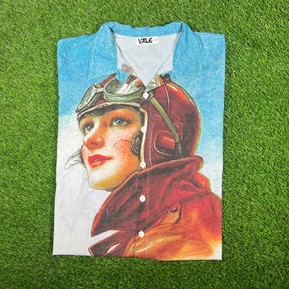 Vale Amelia Heart Blue Button Up Tee Size Medium USED x15159