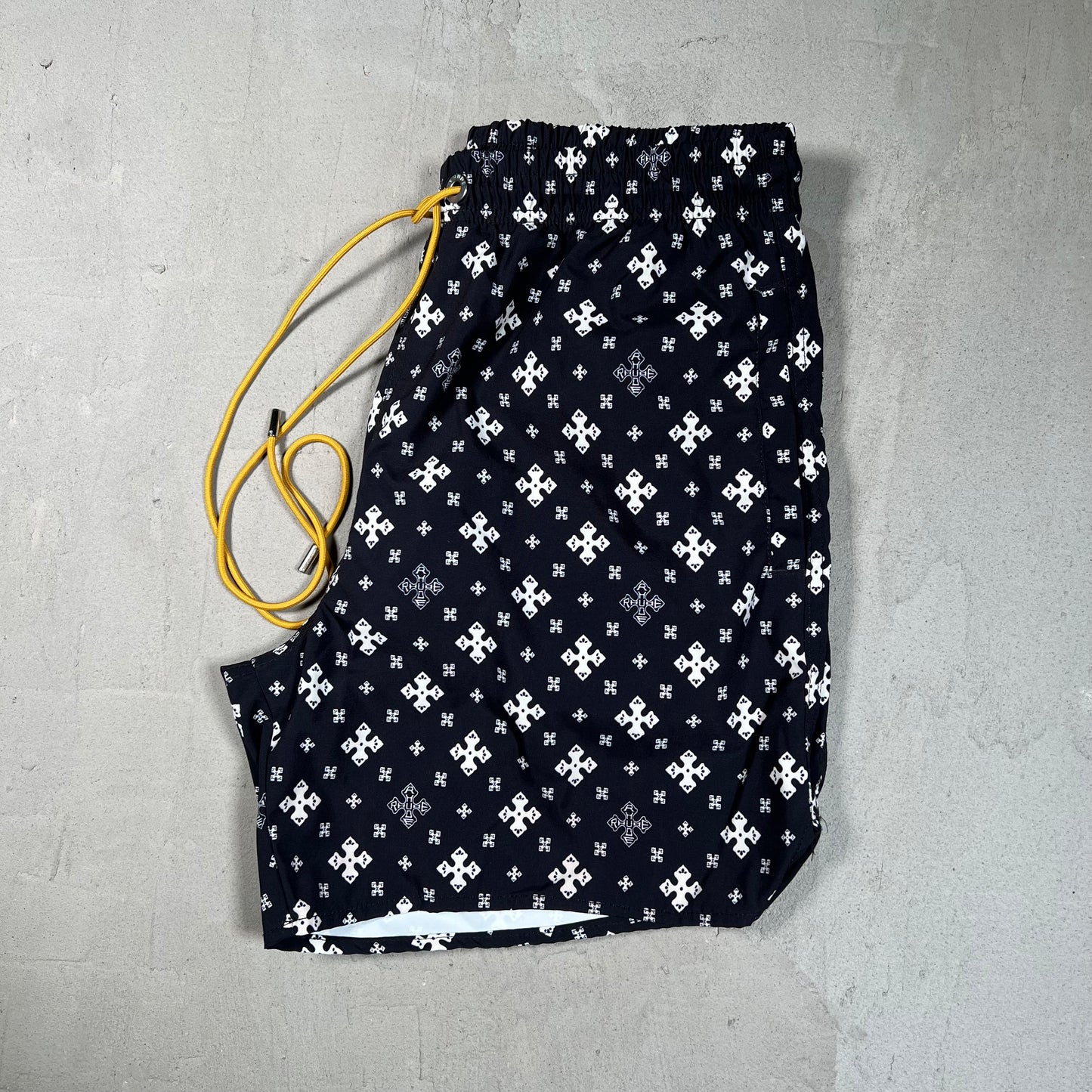 Rhude Cross Bandana Black Swim Shorts Size Large USED x17596