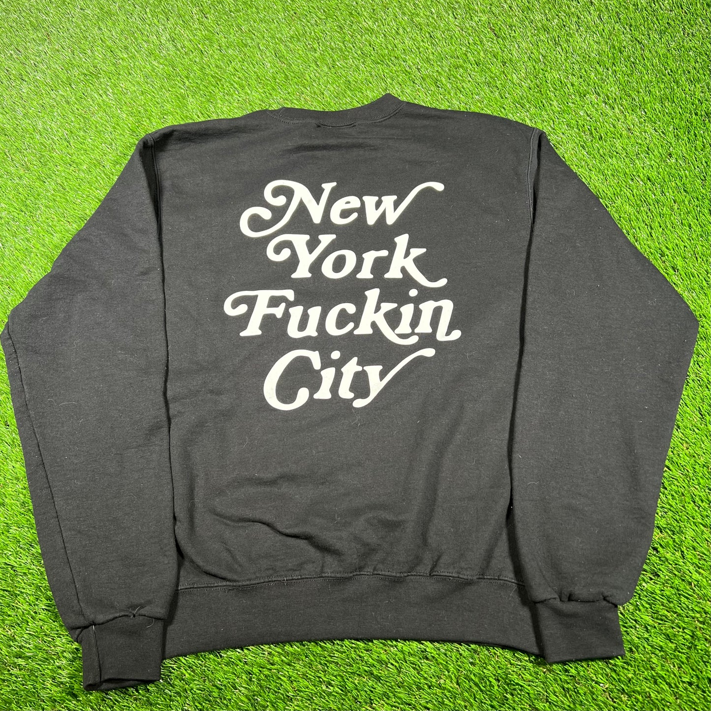 "New York Fuckin City" Black Champion Crewneck Size Medium USED v17010