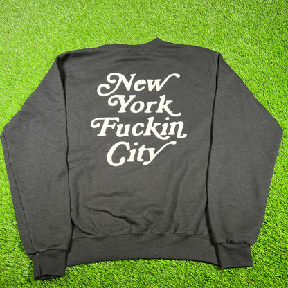 "New York Fuckin City" Black Champion Crewneck Size Medium USED v17010