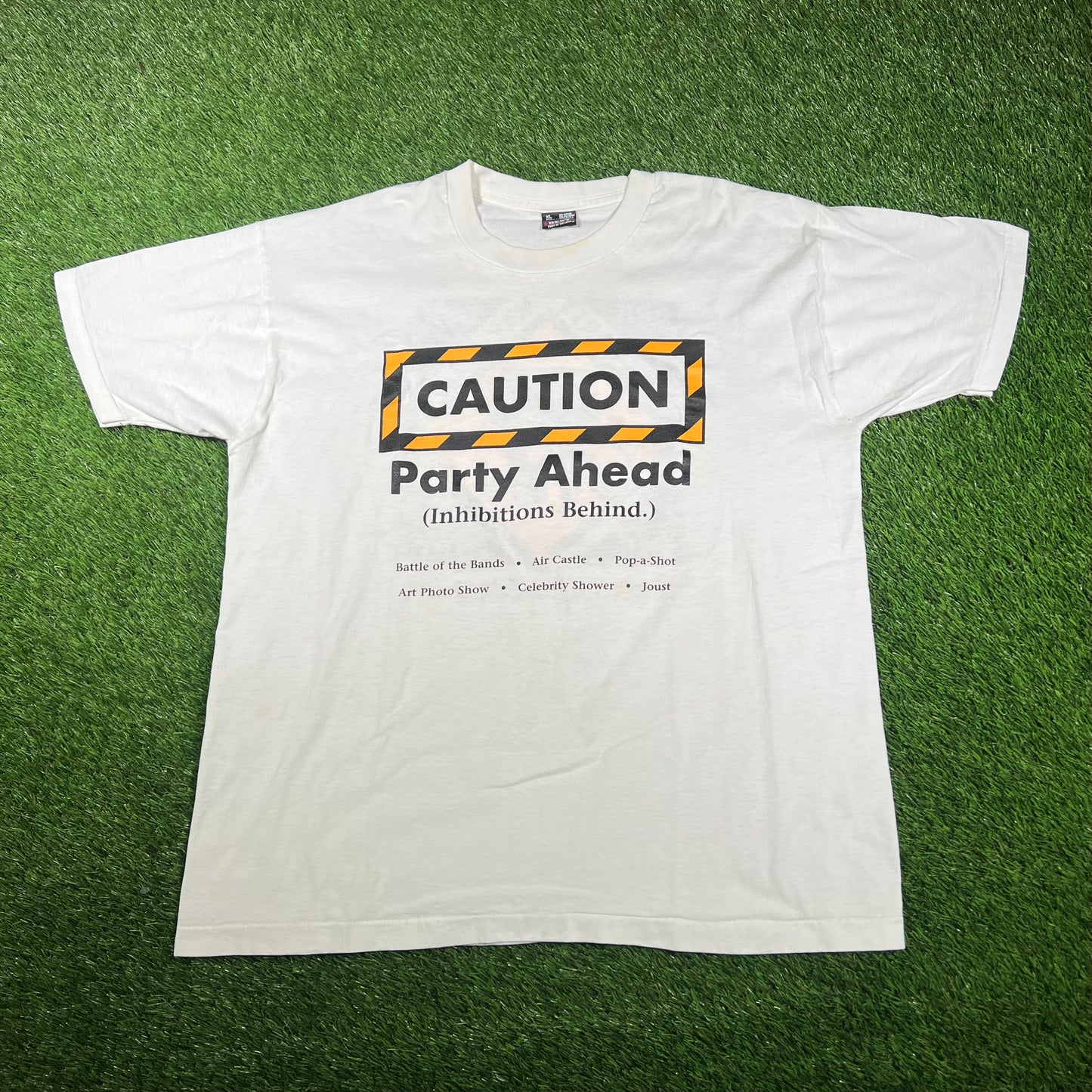 1995 Caution Party Ahead White Tee Size XL USED v17118
