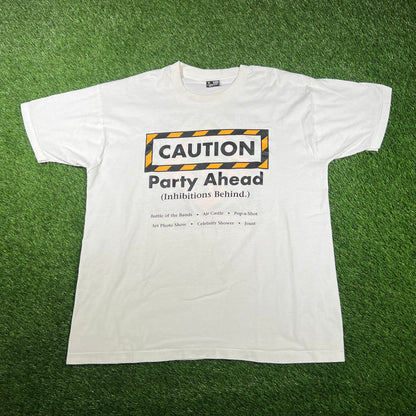 1995 Caution Party Ahead White Tee Size XL USED v17118