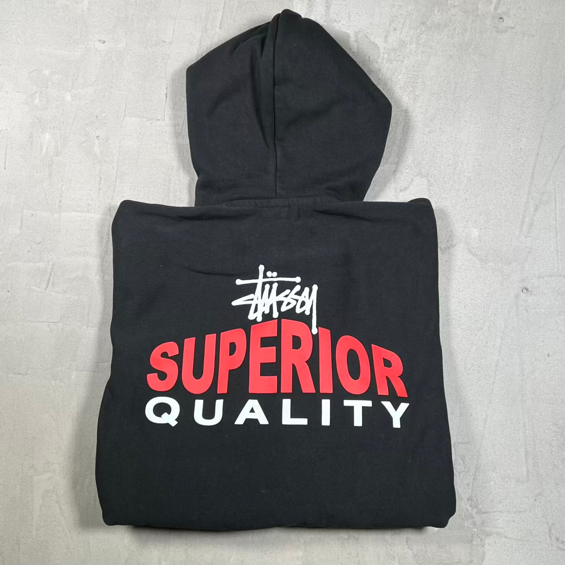 Stussy "Superior Quality" Black Zip Up Hoodie Size Small USED x18898