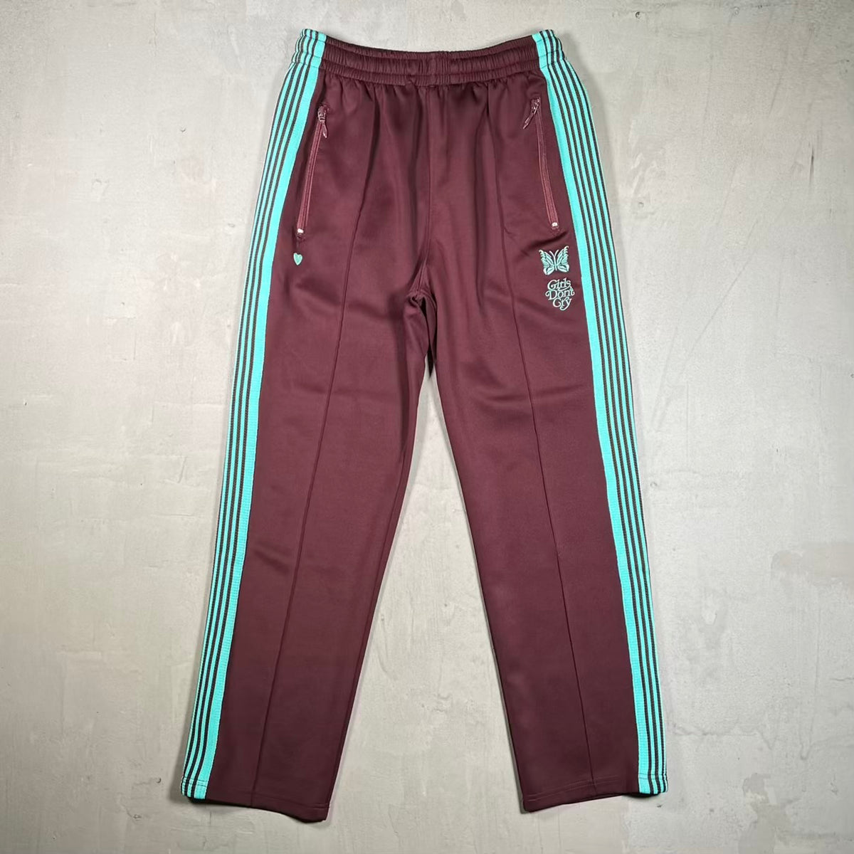 Needles Girls Don't Cry Maroon/Turquoise Track Pants Size Medium USED x18913