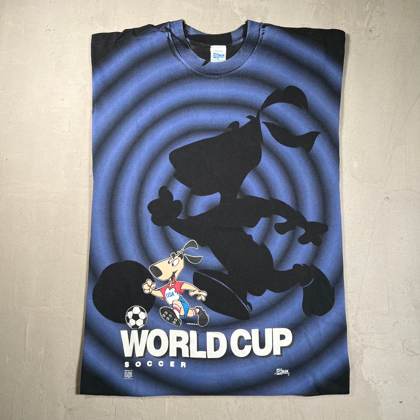 1992 World Cup Pup AOP Black Tee Size XL USED v17158