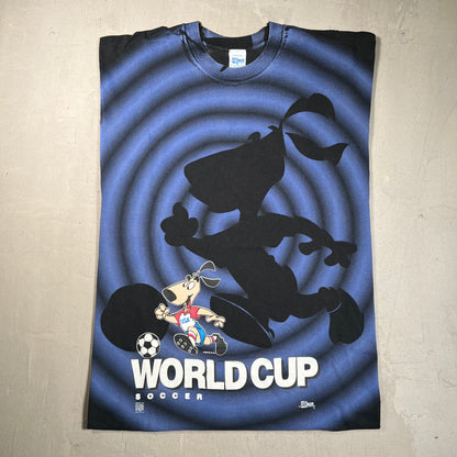 1992 World Cup Pup AOP Black Tee Size XL USED v17158