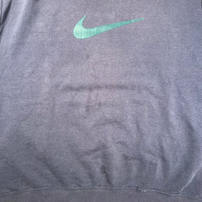 1990s Green Print Swoosh Navy Blue Crewneck Size XXL USED v18588