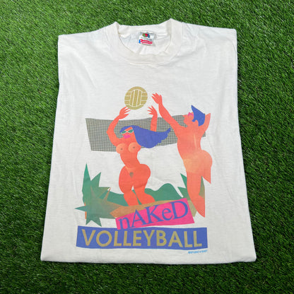 1990s Naked Volleyball White Tee Size XL USED v16934