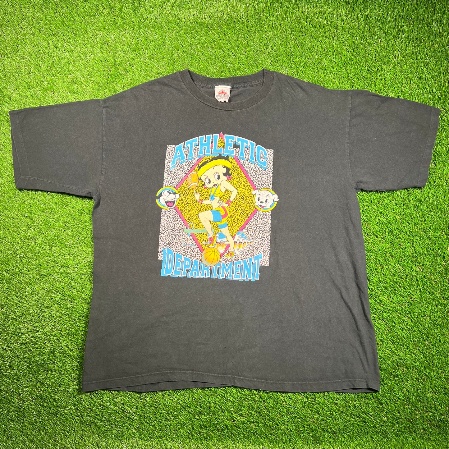 1990s Betty Boop Athletic Department Black Tee Size XL USED v18722