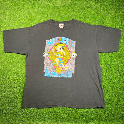 1990s Betty Boop Athletic Department Black Tee Size XL USED v18722