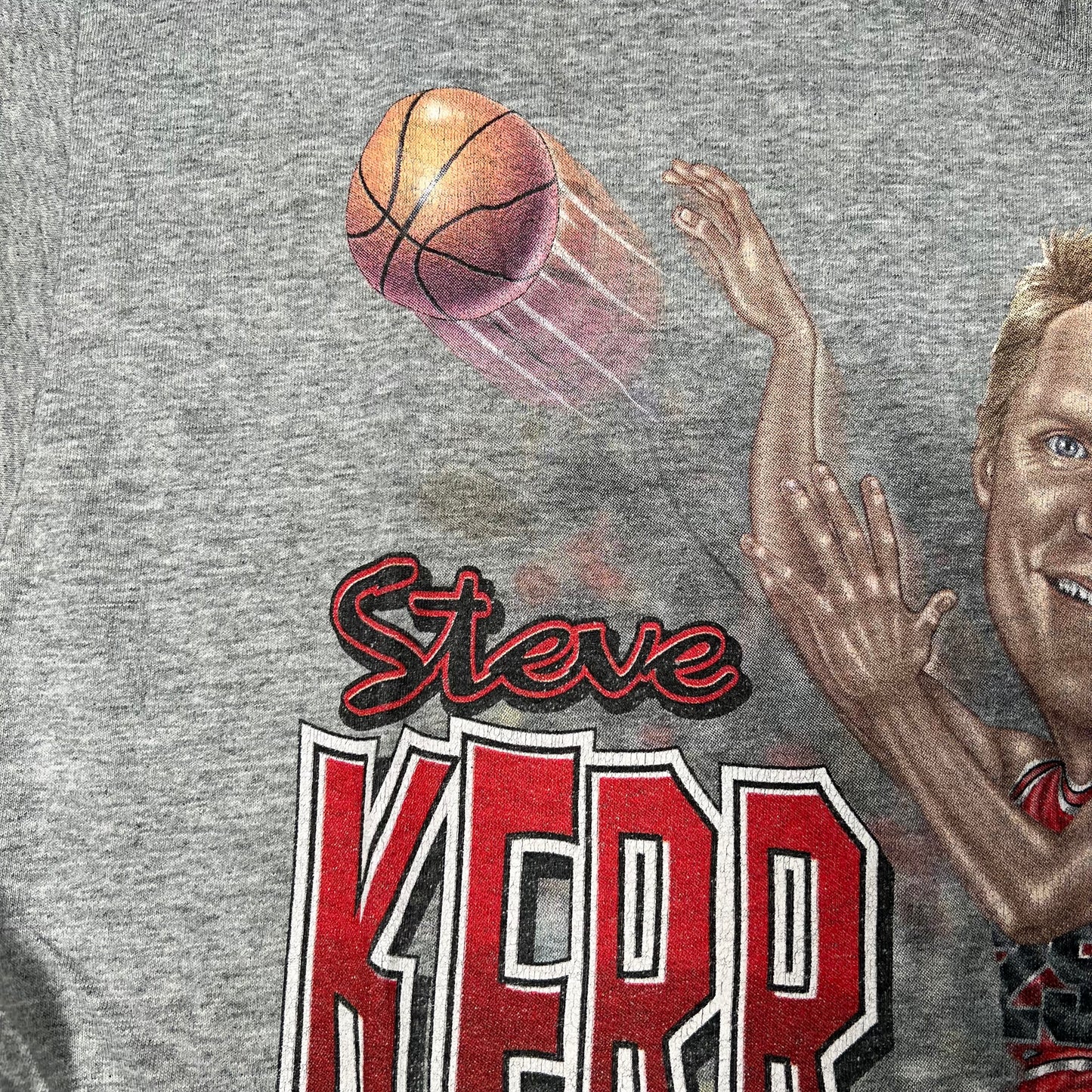 1990s Steve Kerr Chicago Bulls 3 Point Pro Player Tag Grey Tee Size XXL USED v17803