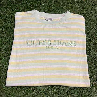 Guess Asap Rocky Yellow/White Stripped Tee Size Medium USED x14129