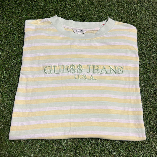 Guess Asap Rocky Yellow/White Stripped Tee Size Medium USED x14129